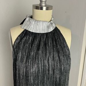 Samuel Dong Shimmer Pleated Midi Dress – Silver to Black Ombre – Size S